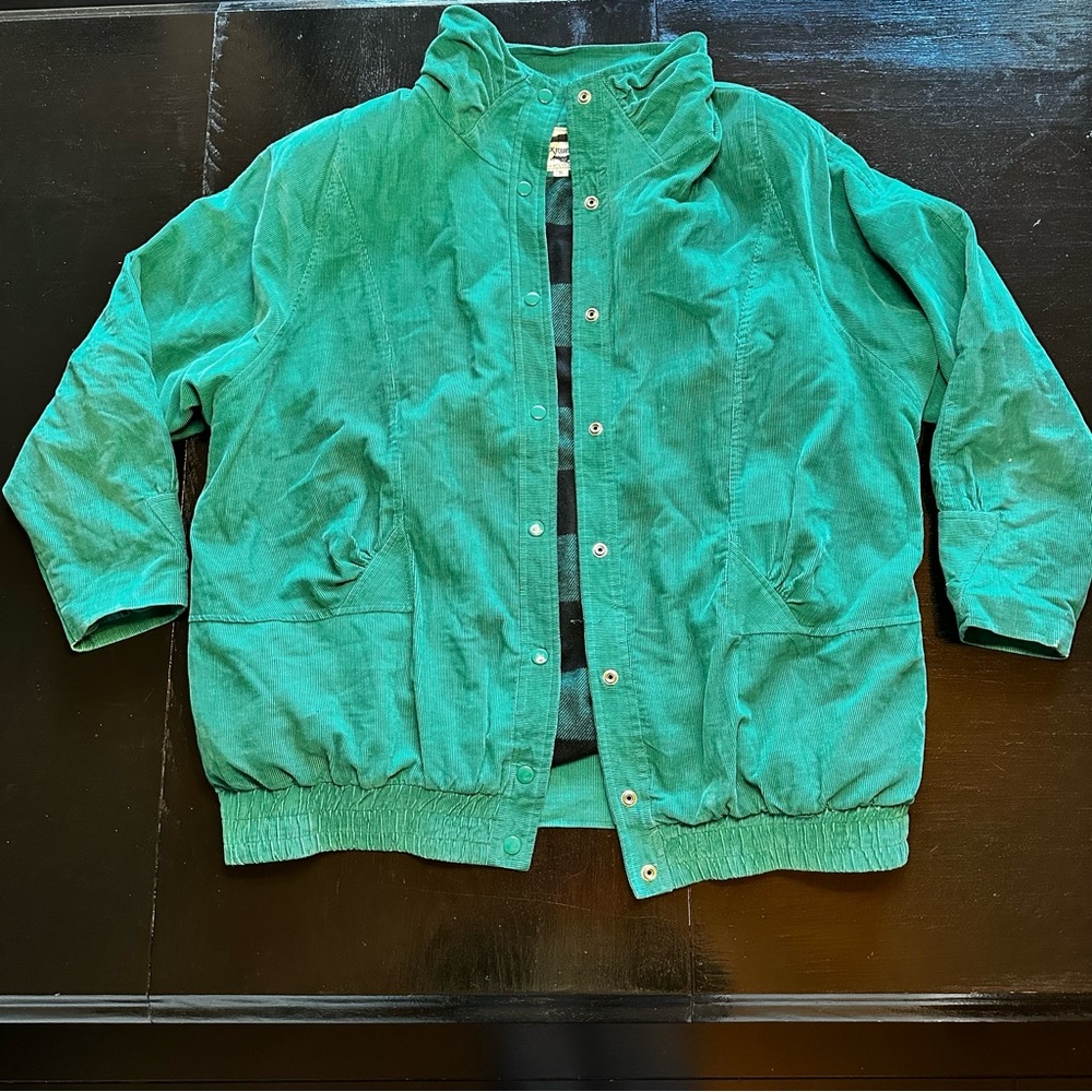 Vintage Foxrun Retro Green corduroy Fall Jacket Oversized Soft Grandpa Coat